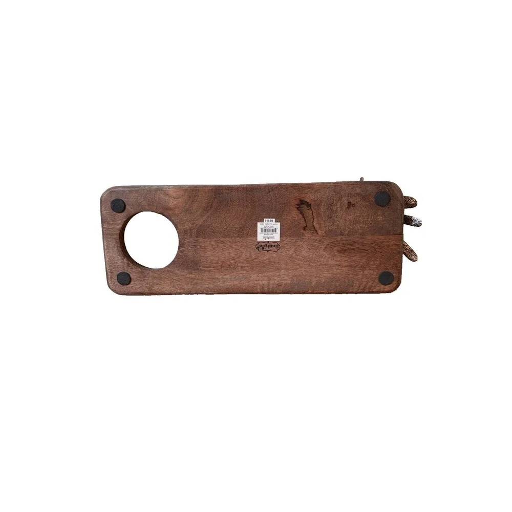 Mud Pie Mango Wood Serving Board Metal Leaves & Olives Design